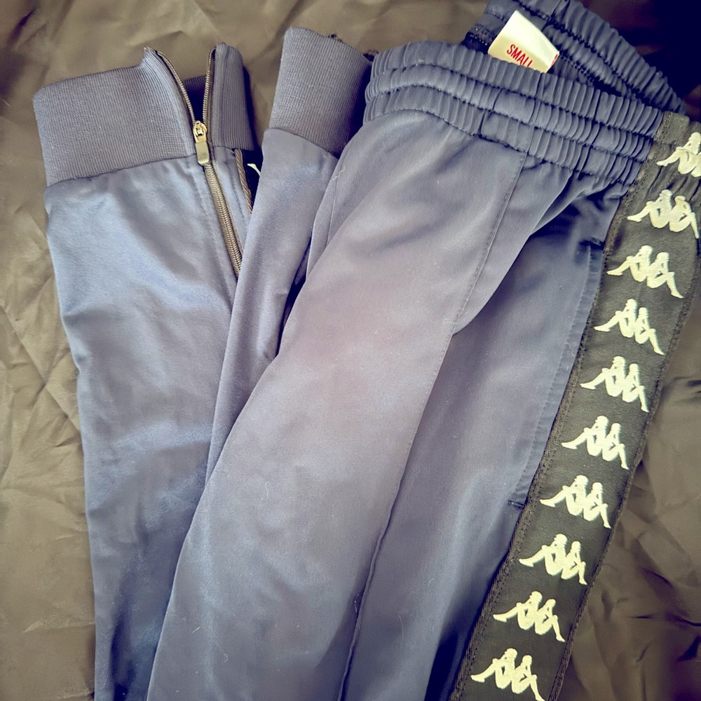 Kappa Black Track Pants with White Logo